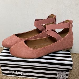 ANNA Women’s Dana Closed Toe Ankle Strap Slide Flats, Mauve Suede, NEW Size 7.5